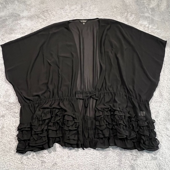 J.NNA‎ Kaftan Women's Large Black Ruffle Sheer Coverup Tie Front - Picture 1 of 11